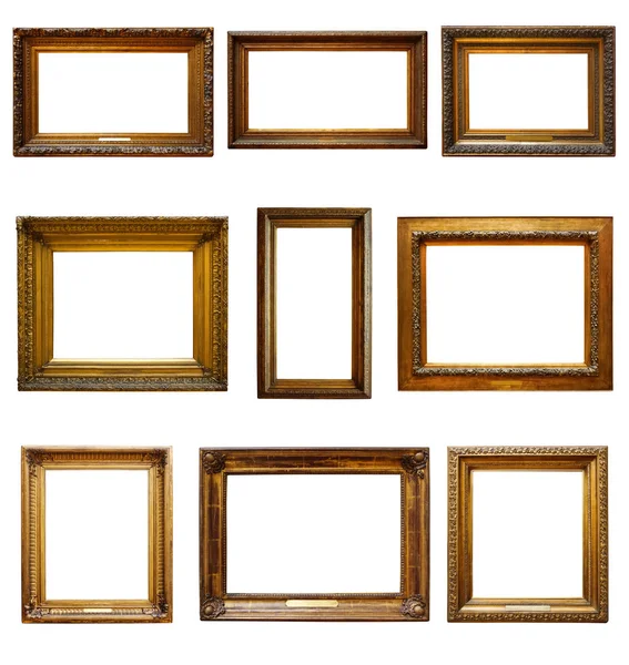 Set Van Drie Vintage Gouden Barok Houten Frames Witte Geïsoleerde — Stockfoto