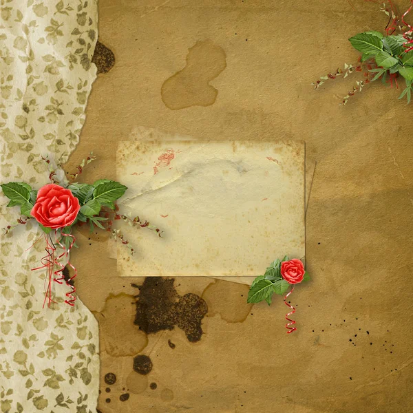 Świąteczna Kartkę Życzeniami Pięknymi Różami Photo Frame Zaproszenia Lub Pozdrowienia — Zdjęcie stockowe