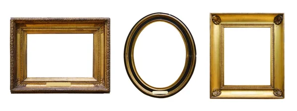 Set Van Drie Vintage Gouden Barok Houten Frames Witte Geïsoleerde — Stockfoto