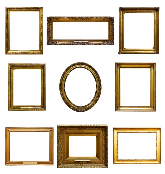 Zestaw Trzech Vintage Złote Barokowe Drewniane Ramki Białym Tle — Zdjęcie stockowe