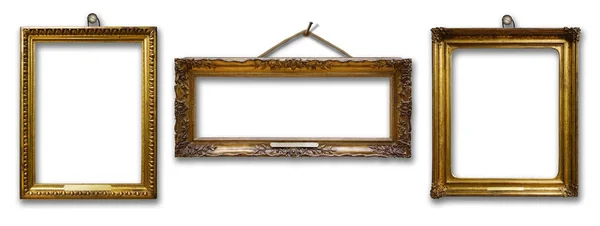 Set Van Drie Vintage Gouden Barok Houten Frames Witte Geïsoleerde — Stockfoto