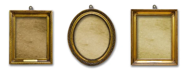 Σετ Τρία Vintage Χρυσή Μπαρόκ Ξύλινων Κουφωμάτων Άσπρο Φόντο Απομονωμένες — Φωτογραφία Αρχείου