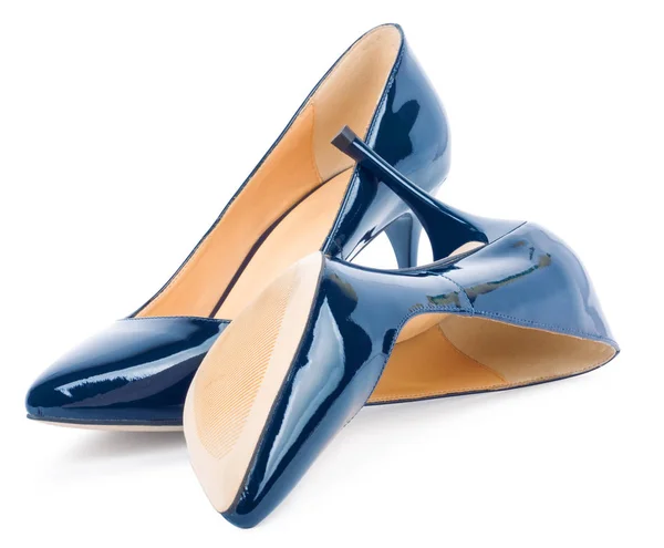 Hermoso Azul Clásico Zapatos Las Mujeres Aislados Sobre Fondo Blanco —  Fotos de Stock