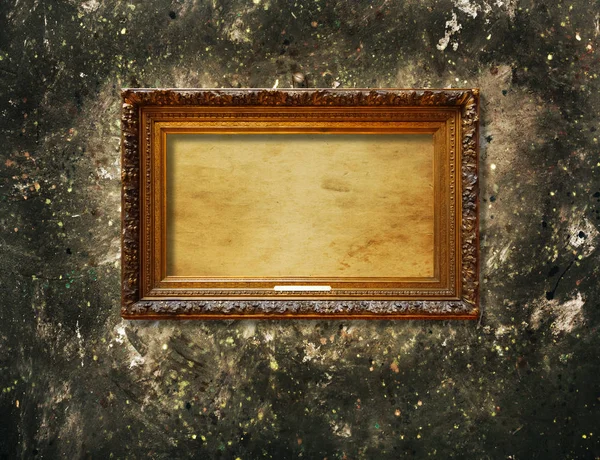 Oude Vintage Gouden Sierlijke Frame Voor Foto Grunge Stenen Muur — Stockfoto