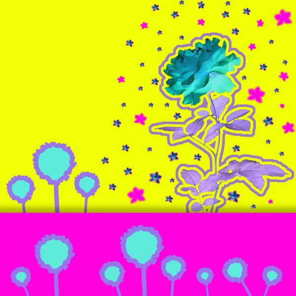 장미와 다채로운 추상적인 배경에 콜라주 포스터 — 스톡 사진