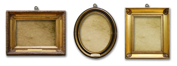Készlet Ból Három Vintage Arany Barokk Favázas Elszigetelt Fehér Alapon — Stock Fotó