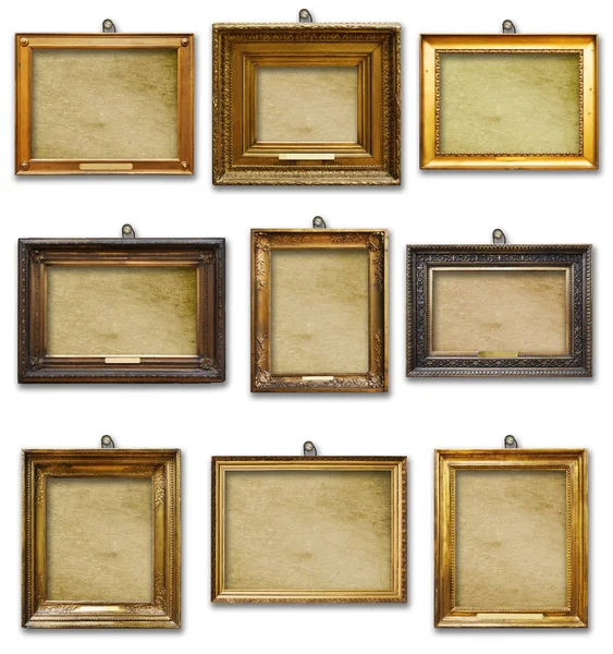 Set Van Drie Vintage Gouden Barok Houten Frames Witte Geïsoleerde — Stockfoto