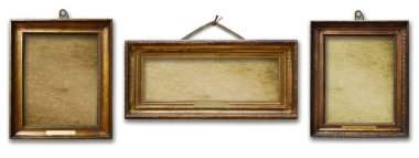 Üç vintage altın Barok ahşap çerçeve beyaz izole arka planda kümesi