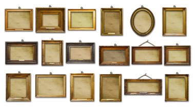 Üç vintage altın Barok ahşap çerçeve beyaz izole arka planda kümesi