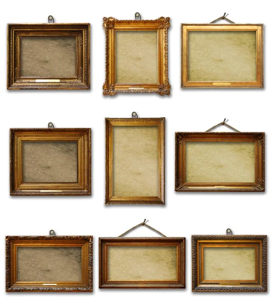 Set Van Drie Vintage Gouden Barok Houten Frames Witte Geïsoleerde — Stockfoto