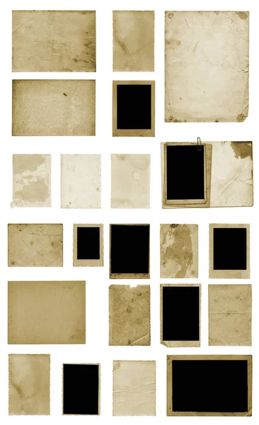 Zestaw Stare Brudne Zdjęcia Archiwalne Pocztówki Arkusze Albumowe Białym Tle — Zdjęcie stockowe
