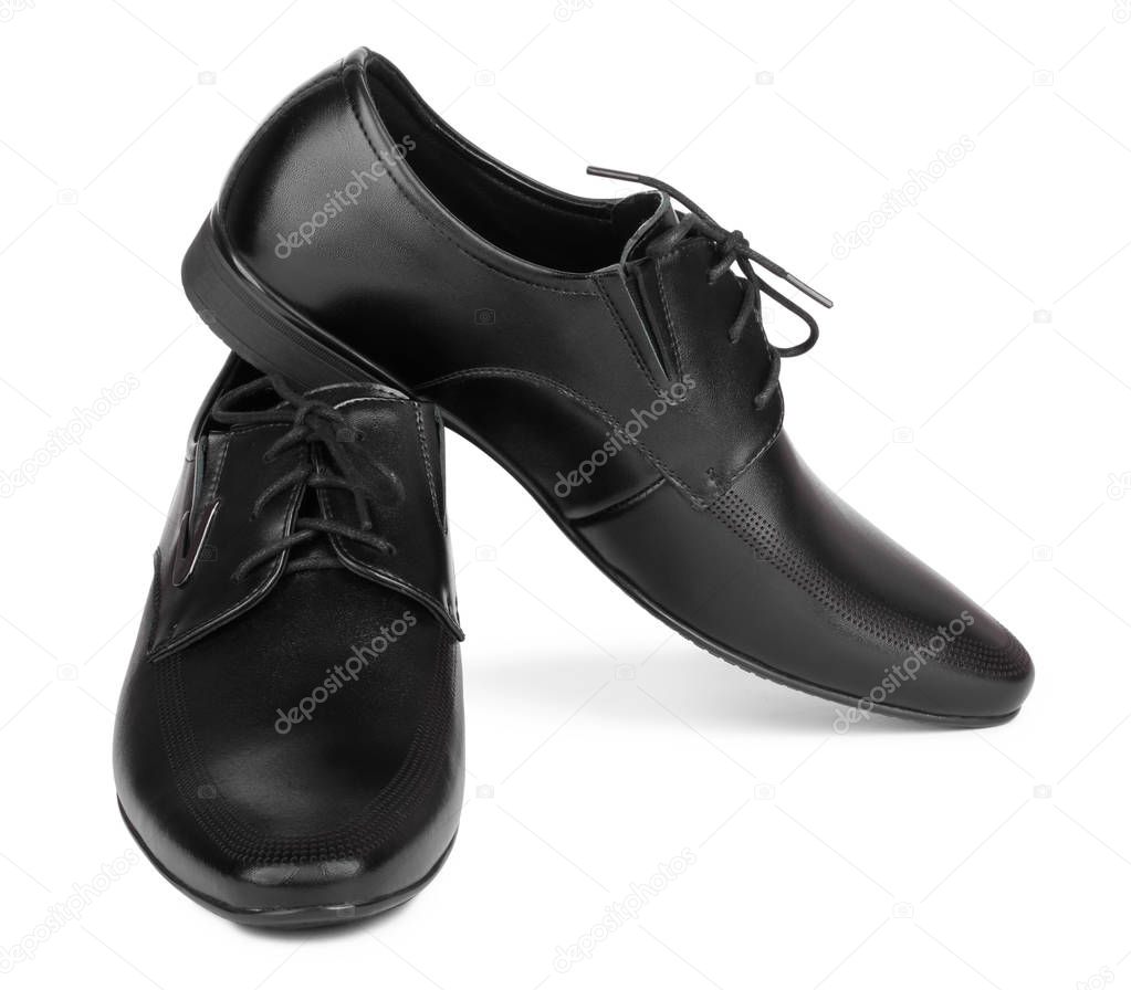 Black elegant men's shoes on white isolated background