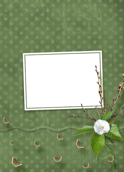 ヒルガオとリボン 蝶招待状や挨拶のためのスクラップ ブックのスタイルで弓と開花枝の美しい繊細な花束 — ストック写真