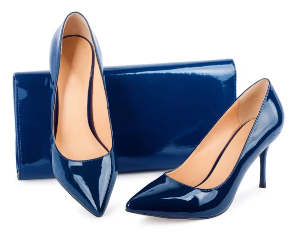 Belle Scarpe Blu Con Frizioni Sfondo Bianco Isolato — Foto Stock