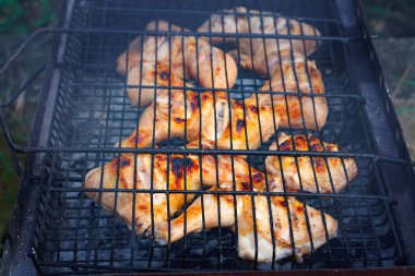 Taze tavuk budu metal ızgara. Doğada yaz pikniği