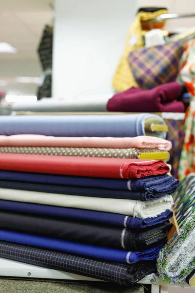 Various Multicolored Textiles Sale Shop — Stock Photo, Image
