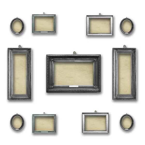 Set cornici vittoriane in legno vintage argento per mostra museale — Foto Stock