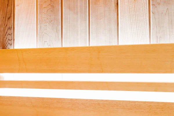 Parete Legno Della Tradizionale Sauna Finlandese Con Illuminazione Luminosa Sfondo — Foto Stock