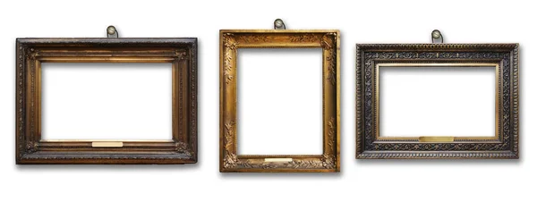 Set of three vintage golden baroque wooden frames on  isolated background — Stock Photo, Image