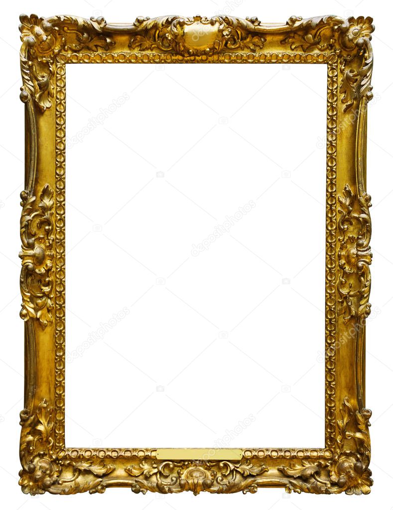 Picture gold wooden frame for design on isolated background