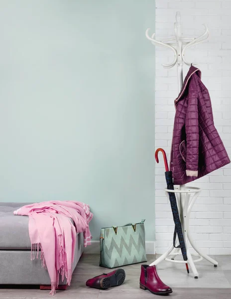 Stylish hallway interior with with clothes and shoes — Stock Image Stylish hallway interior with with clothes and shoes Stock Image