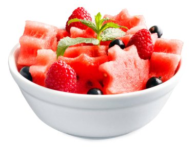 Karpuz, ahududu ve kuş üzümü taze sulu parçalar Salatası