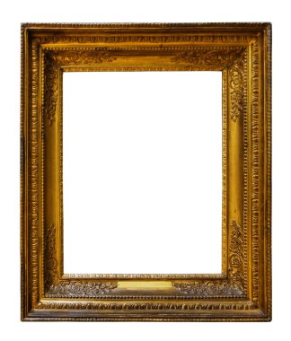 İzole arka planda tasarım için resim altın ahşap süslü çerçeve