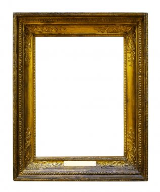 İzole arka planda tasarım için resim altın ahşap süslü çerçeve