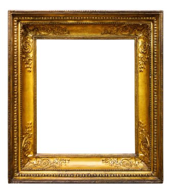 Beyaz arka plan üzerinde tasarım için resim altın ahşap süslü çerçeve