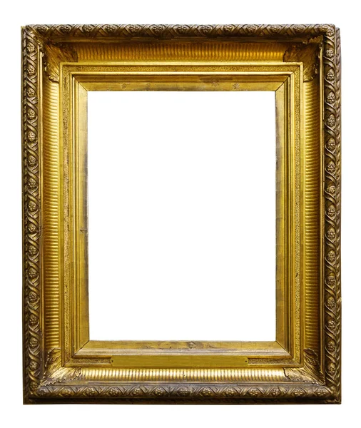 Obrázek zlatý dřevěný zdobený rám pro design na izolovaném pozadí — Stock fotografie