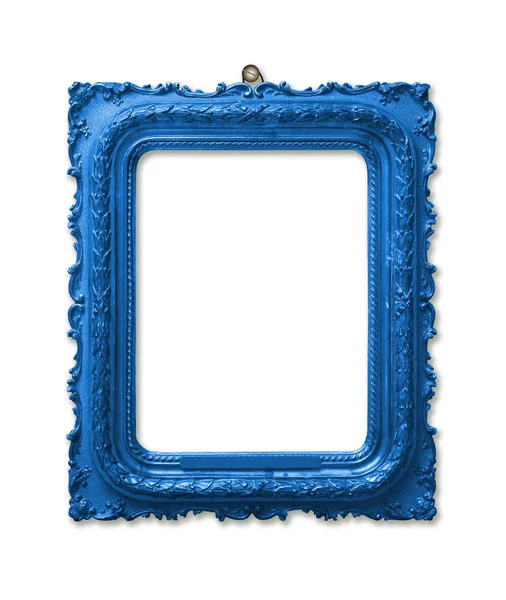 Beyaz izole arka plan üzerinde tasarım için resim mavi ahşap çerçeve — Stok fotoğraf