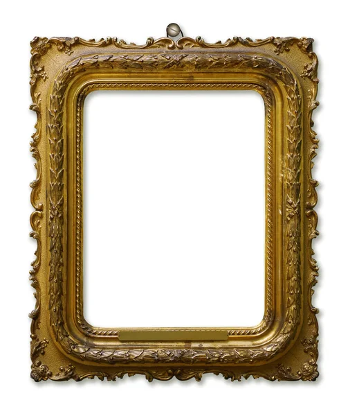 Picture gold wooden frame for design on white isolated background — Stock Photo, Image