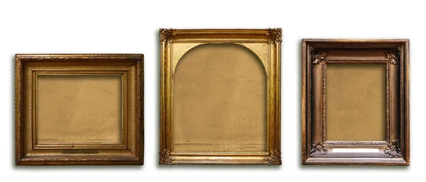 Set van drie vintage gouden barok houten frames op geïsoleerde achtergrond — Stockfoto