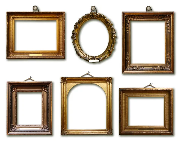 Set of picture gold wooden frame on isolated background — Stock Photo, Image