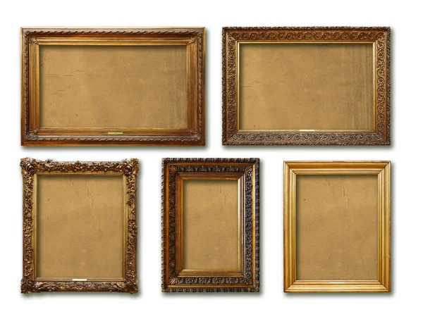 Set of vintage golden baroque wooden frames on  isolated background — Stock Photo, Image