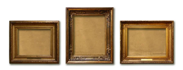 Set van drie vintage gouden barok houten frames op geïsoleerde achtergrond — Stockfoto