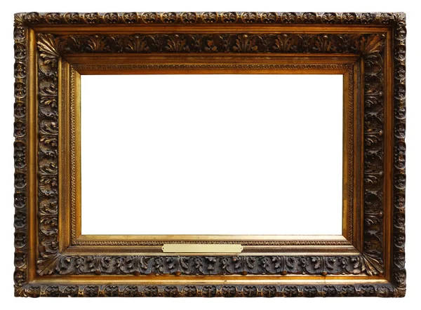 Zlaté dřevěný fotorámeček pro design na bílém pozadí — Stock fotografie