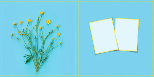 休日の挨拶や招待のための黄色の蝶の花のパターンと美しい繊細なポストカード — ストック写真