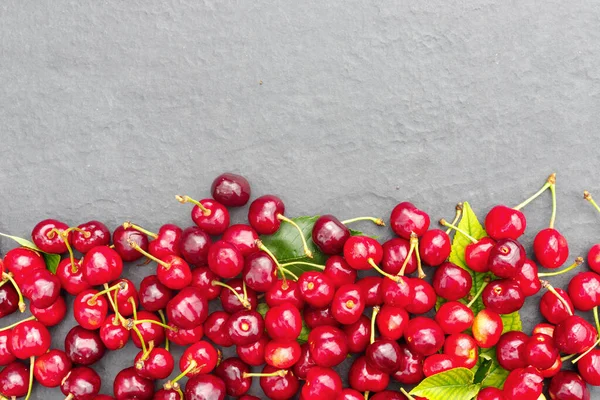 Fresh Crop Cherry Berries Stone Gray Countertop — Stock Photo, Image