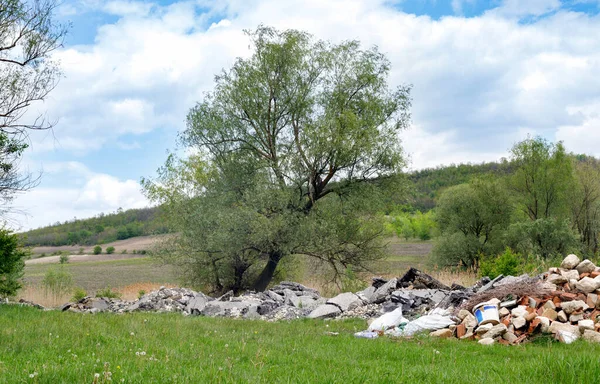 Volcado Basura Construcción Hogar Bosque Contaminación Ambiental — Foto de Stock