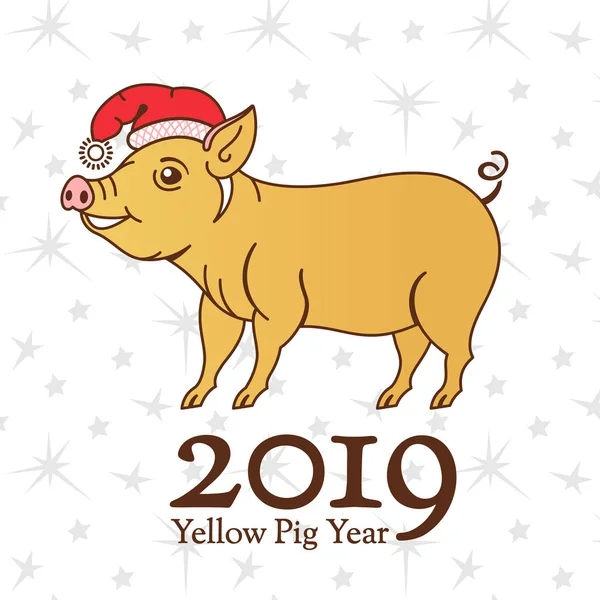 벡터 노란 지구 돼지 중국 달력에 2019의 상징 새 해 조디악 로그인 배너 디자인. — 스톡 벡터