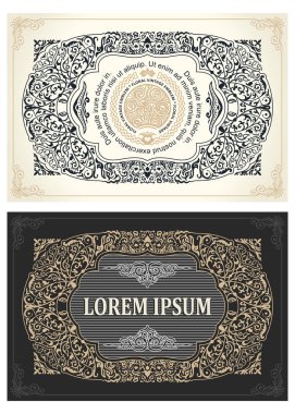 Eski tip retro kartlar. Şablon tebrik kartı davetiyesi. Çizgi kaligrafik çerçeveleri