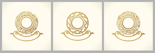 Kalligrafiska blommig barock monogram. Emblem guld set — Stock vektor
