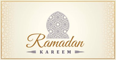 Ramazan Kareem İslami tebrik kartı. Arap desenli doğu tasarım hattı cami