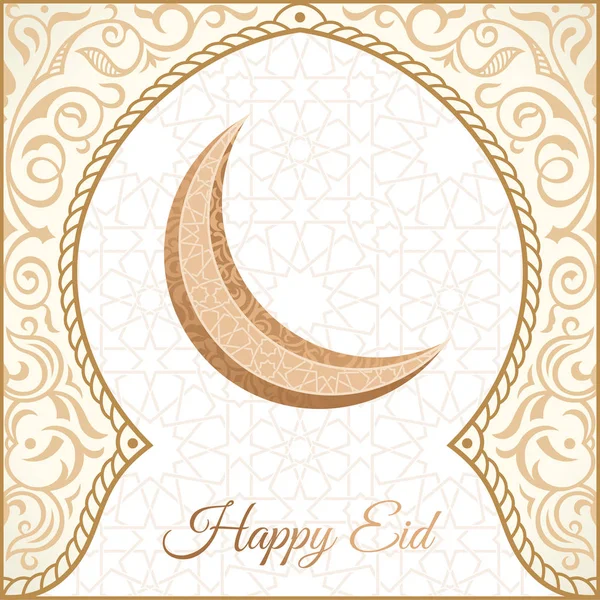 Happy eid mubarak Gruß Design, frohe Feiertagsworte mit goldener Moschee und floralem Hintergrund — Stockvektor