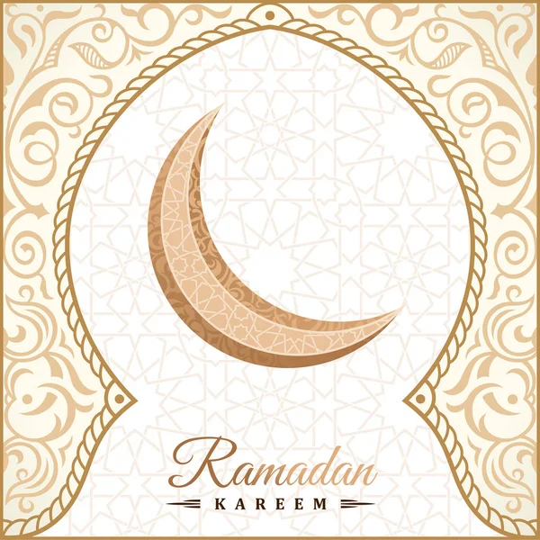 Рамадан Карім привітання фон ісламський символ Півмісяця з арабською візерунок-лінія каліграфії — стоковий вектор