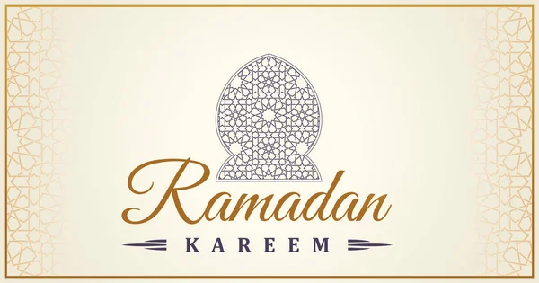 Tarjeta de felicitación islámica Ramadán Kareem. Mezquita de la línea de diseño oriental con patrón árabe — Vector de stock