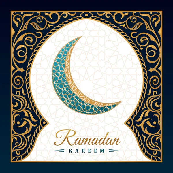 라마단 카림 이슬람 인사말 카드입니다. 아랍어 패턴의 동부 디자인 라인 모스크 — 스톡 벡터