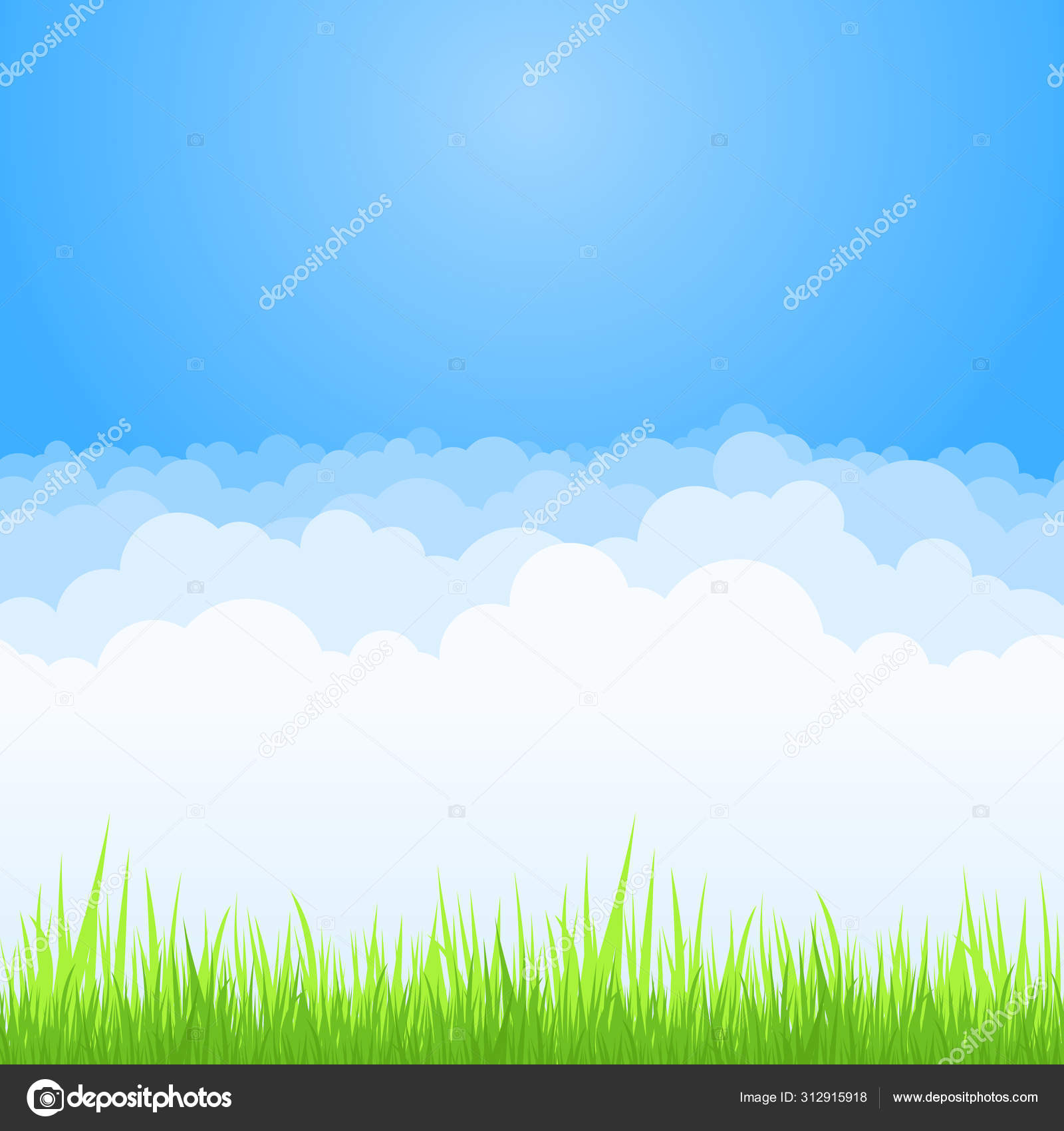 Clouds on blue sky with green grass background. Vector flat air white cloud  cartoon on sky horizon Stock Vector Image by ©Extezy #312915918