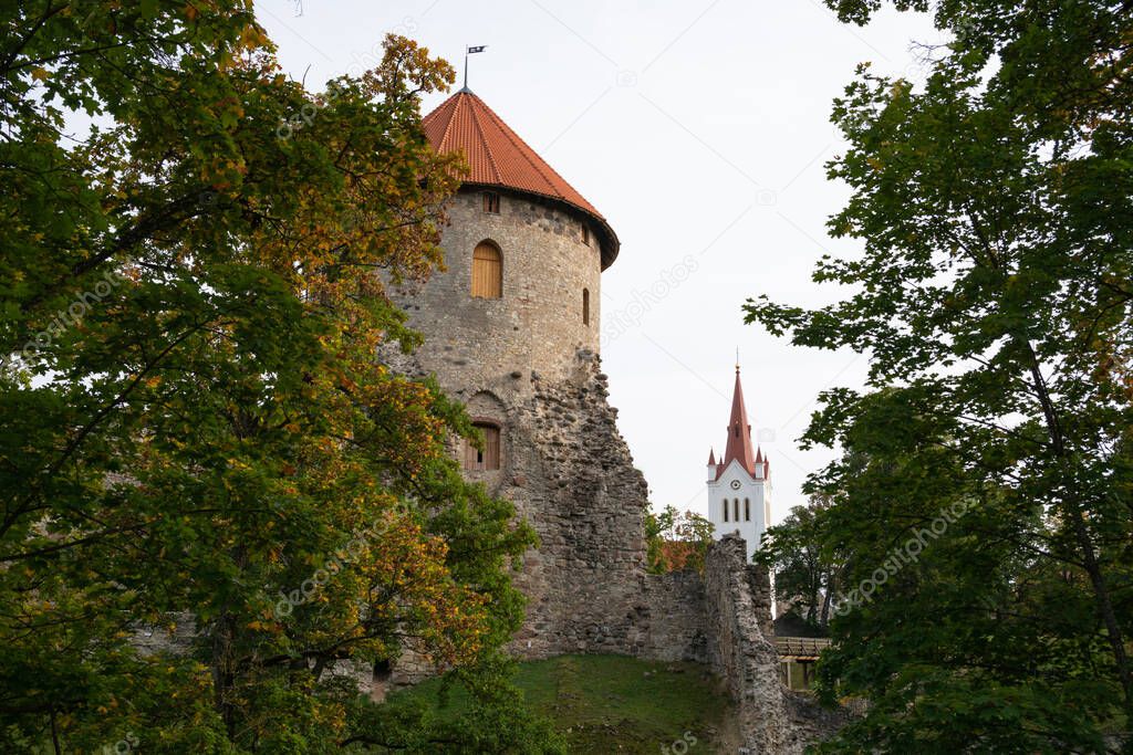  Old Medieval Castle and church ,Latvia.